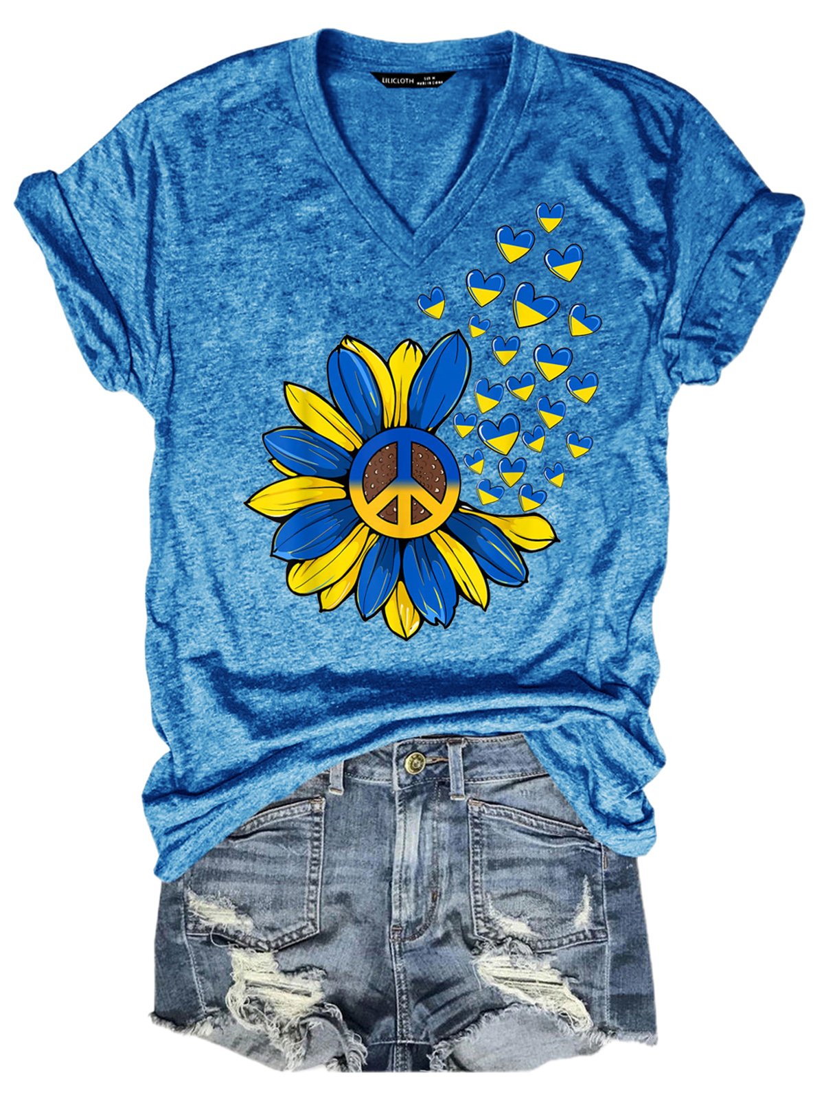 Sunflower Peace Heart Love I Stand With Ukraine Ukrainian Women's Short Sleeve T-Shirt