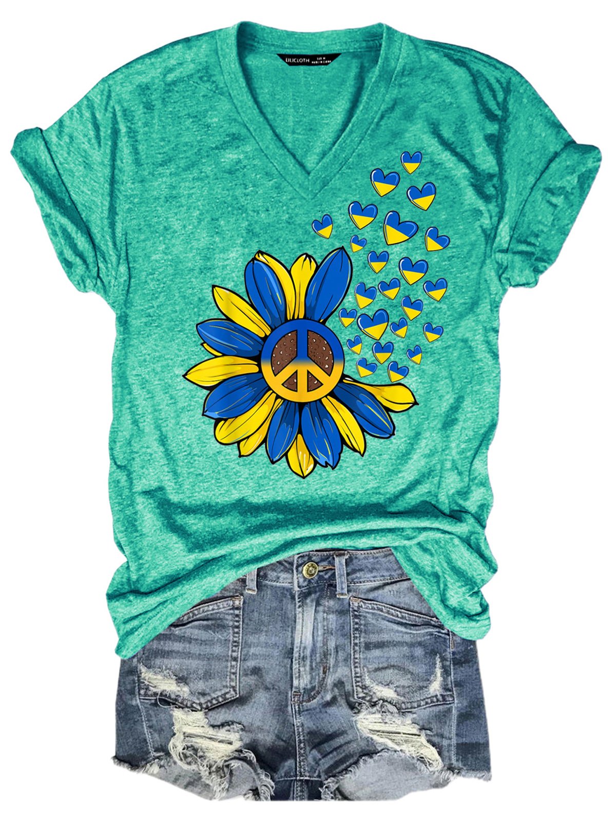 Sunflower Peace Heart Love I Stand With Ukraine Ukrainian Women's Short Sleeve T-Shirt