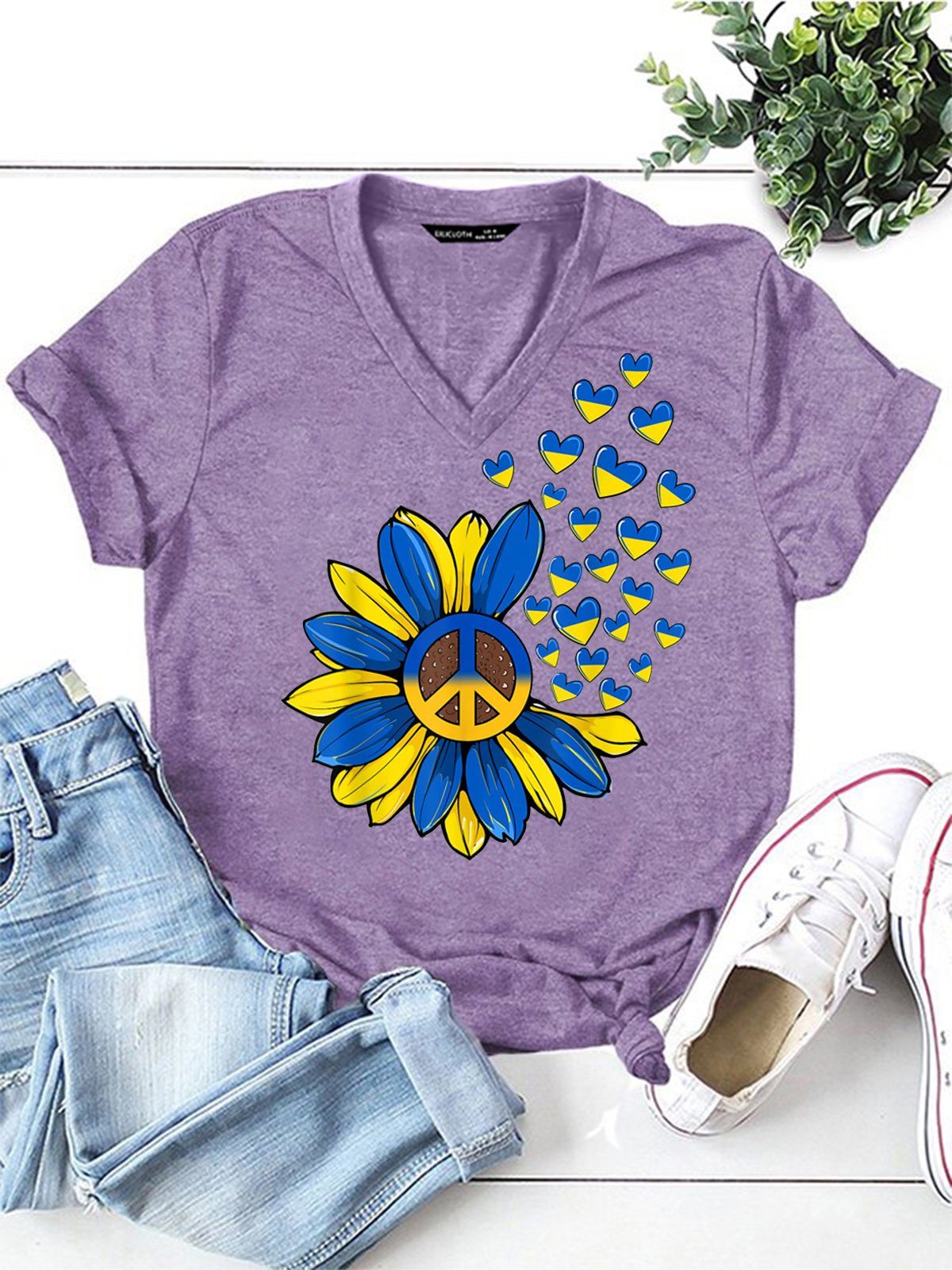 Sunflower Peace Heart Love I Stand With Ukraine Ukrainian Women's Short Sleeve T-Shirt