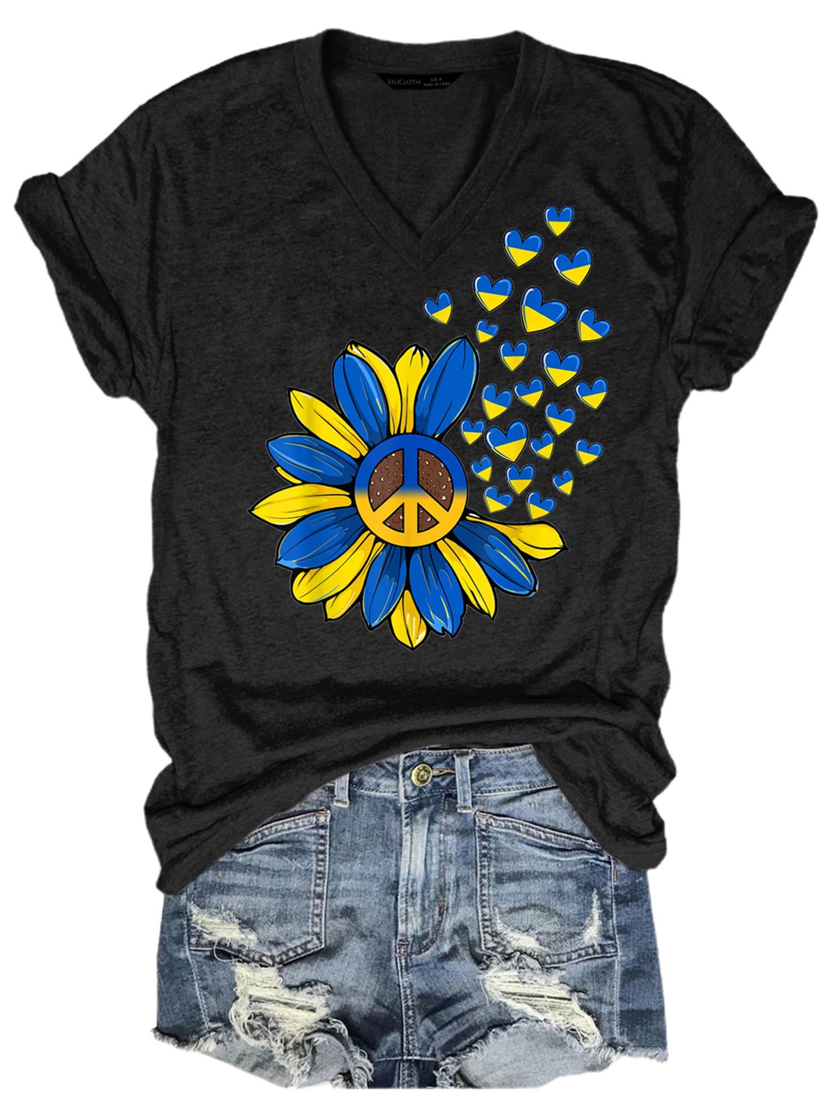 Sunflower Peace Heart Love I Stand With Ukraine Ukrainian Women's Short Sleeve T-Shirt