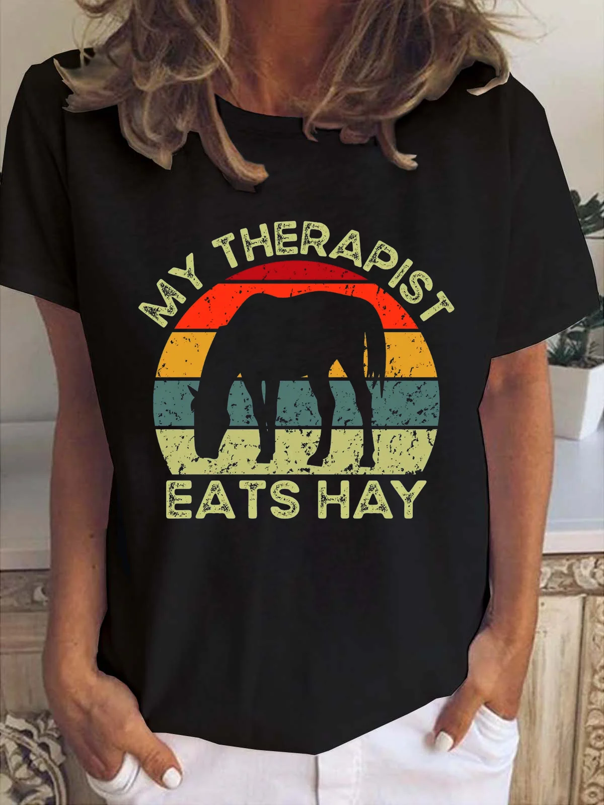 My Therapist Eats Hay Horse Print T-shirt