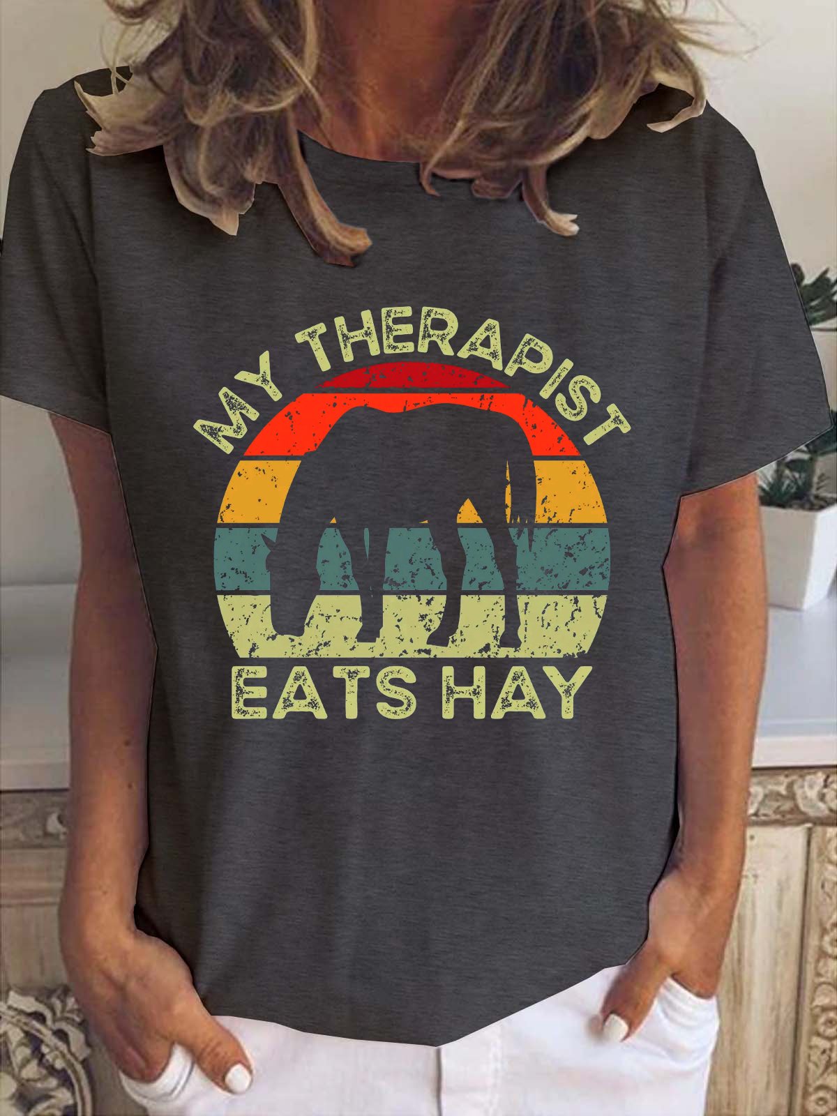 My Therapist Eats Hay Horse Print T-shirt