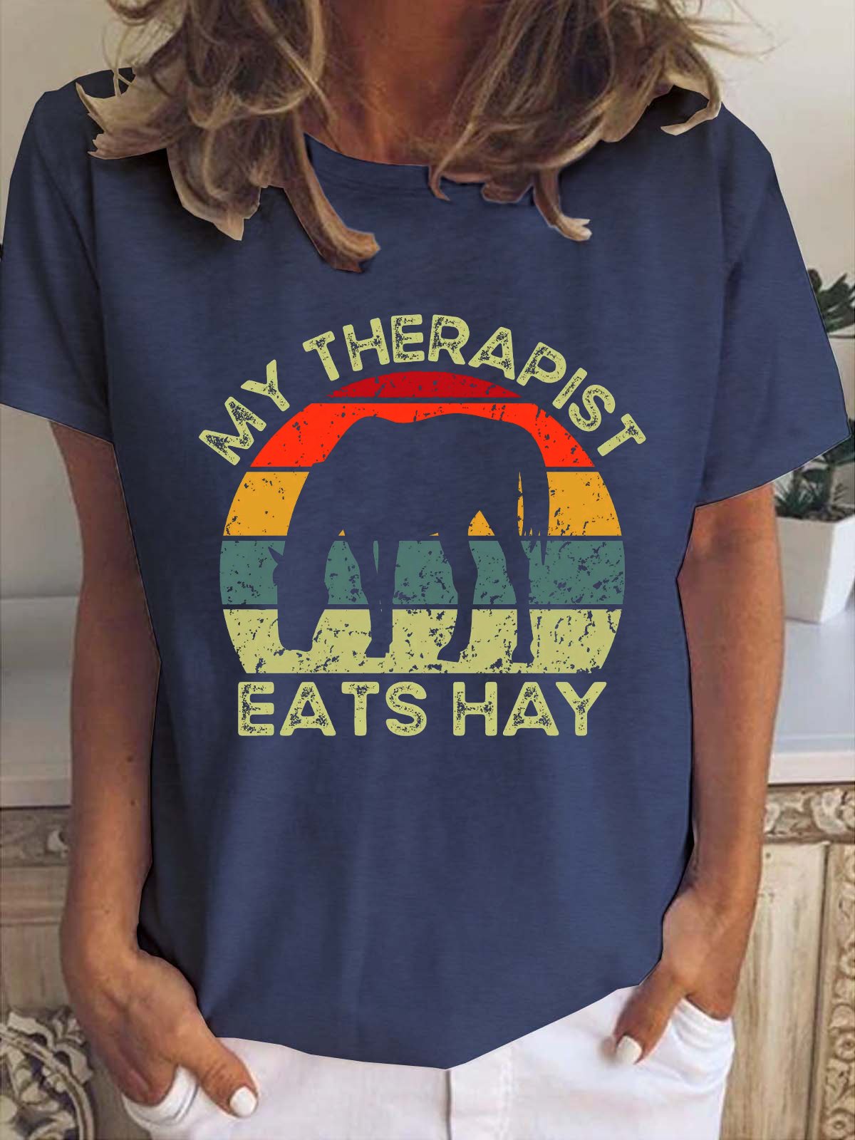 My Therapist Eats Hay Horse Print T-shirt