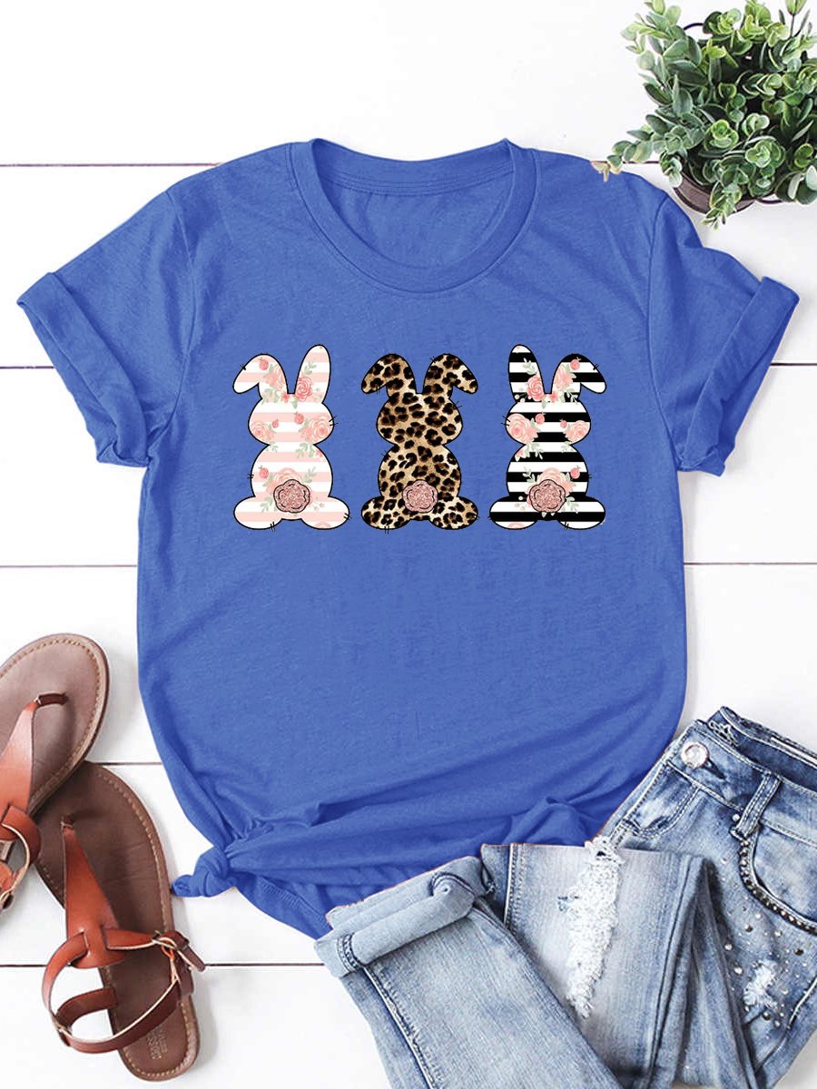 Leopard Easter Bunny Funny Print Casual Short Sleeve T-Shirt