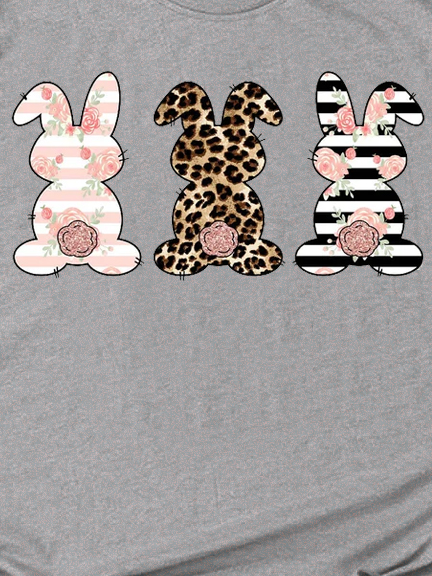 Leopard Easter Bunny Funny Print Casual Short Sleeve T-Shirt