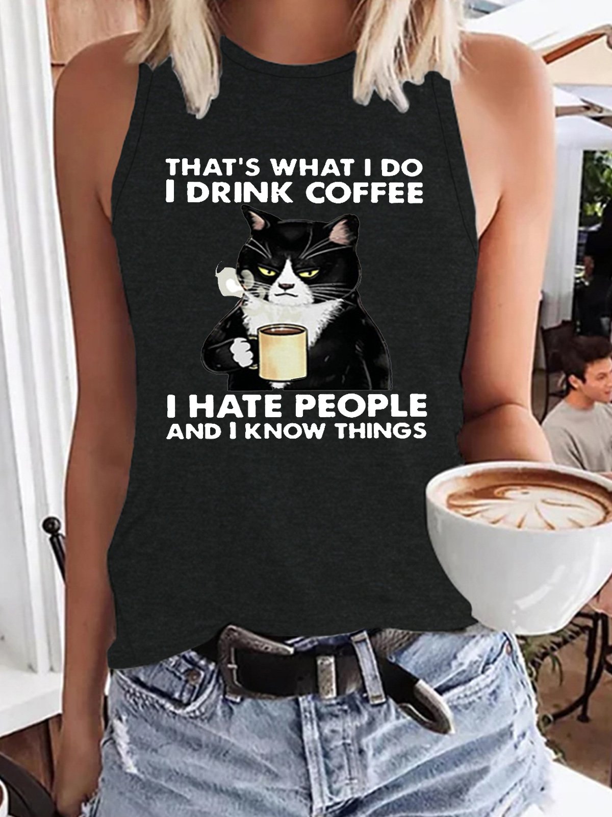 Funny Black Cat THAT'S WHAT I DO, Cat T Shirts For Men Funny Casual Knit Tank