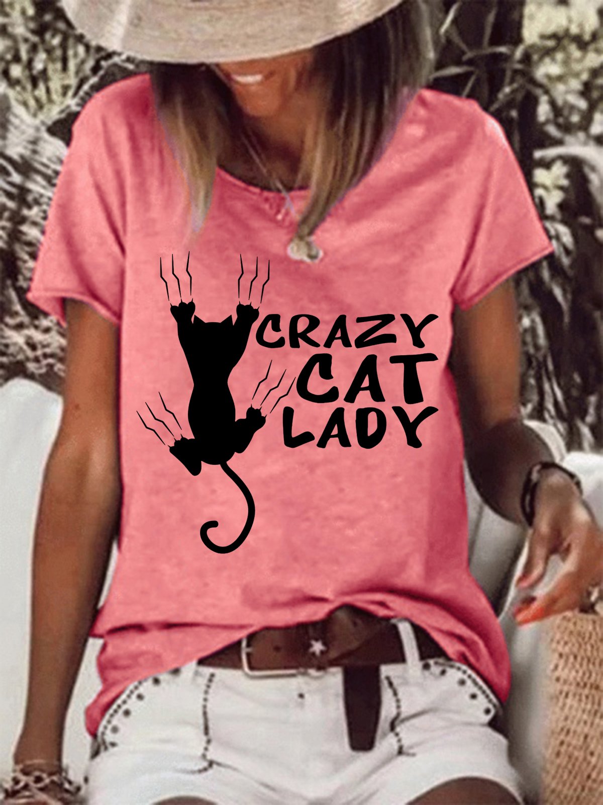 Funny Crazy Cat Lady Loosen Letter Short Sleeve T-Shirt