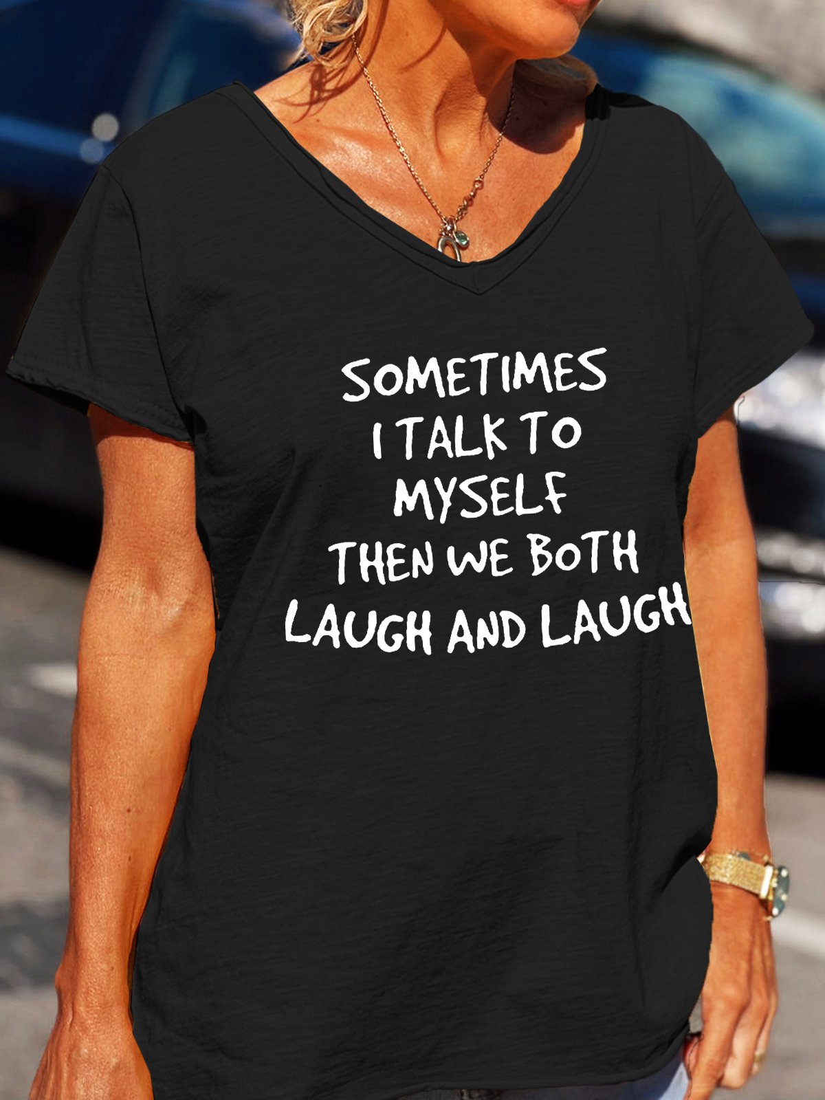 Sometimes I Talk to Myself Letter Cotton Blends Loosen Short Sleeve T-Shirt