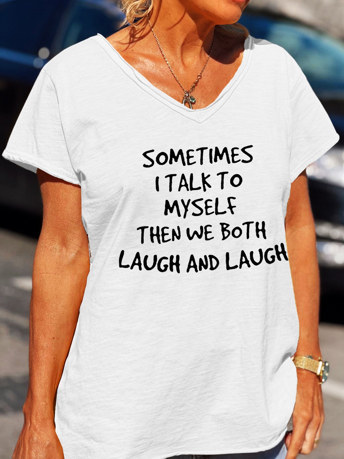 Sometimes I Talk to Myself Letter Cotton Blends Loosen Short Sleeve T-Shirt