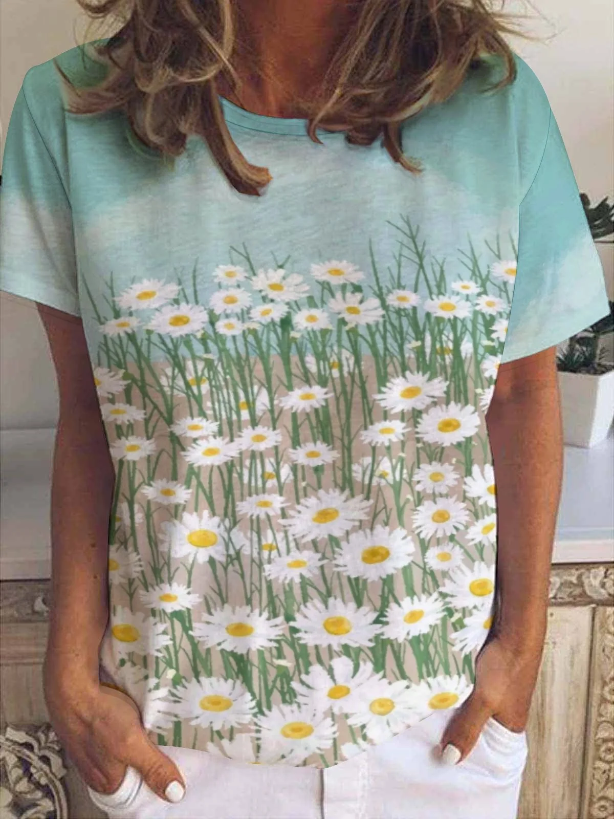 Flower Print Casual Short Sleeve T-Shirt