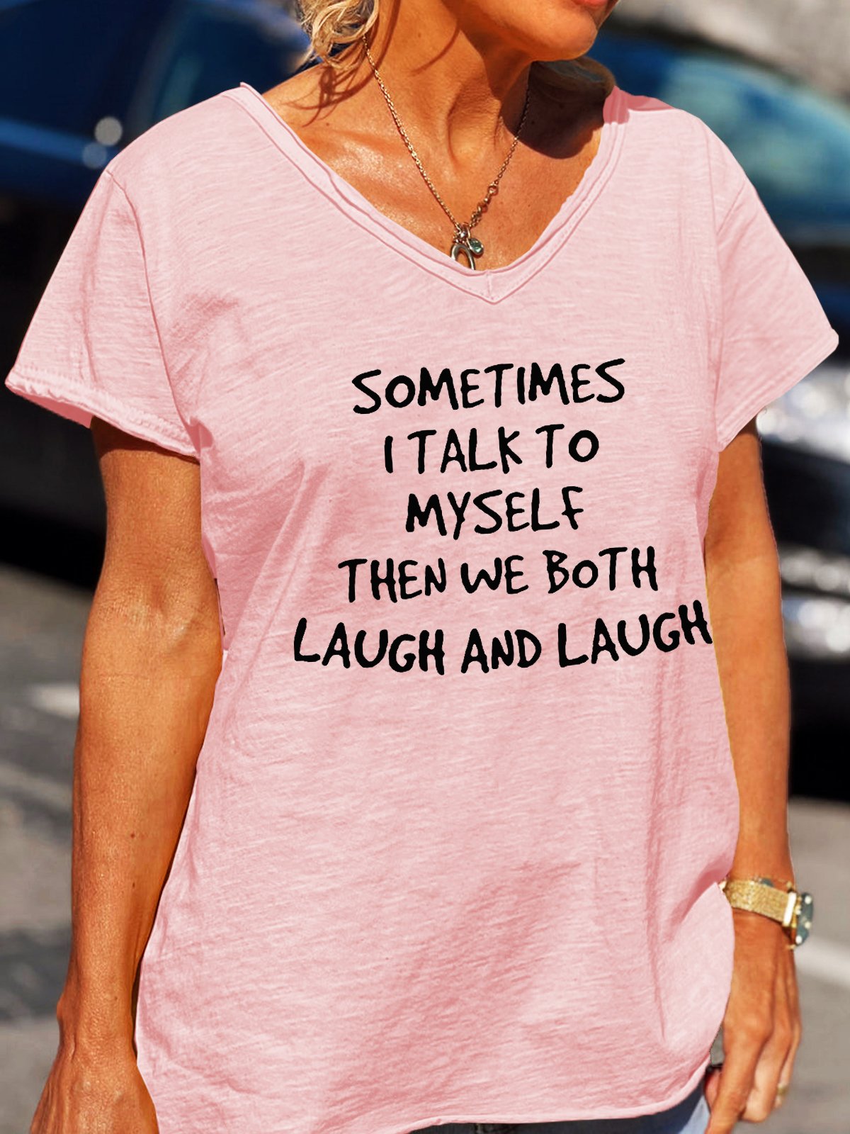 Sometimes I Talk to Myself Letter Cotton Blends Loosen Short Sleeve T-Shirt