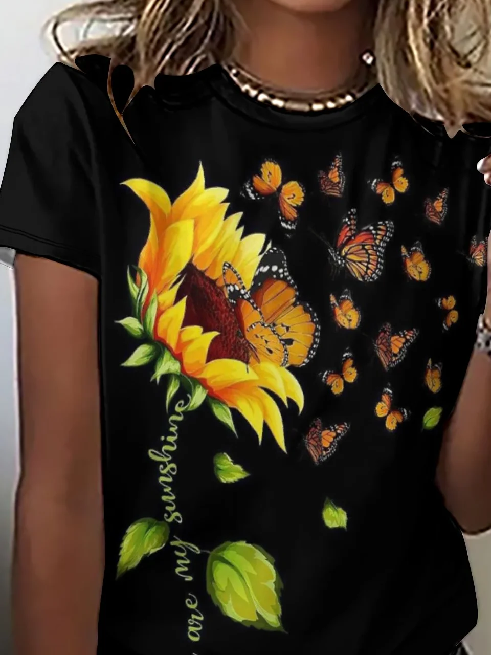 Sunflower And Butterfly Women's Short Sleeve T-Shirt