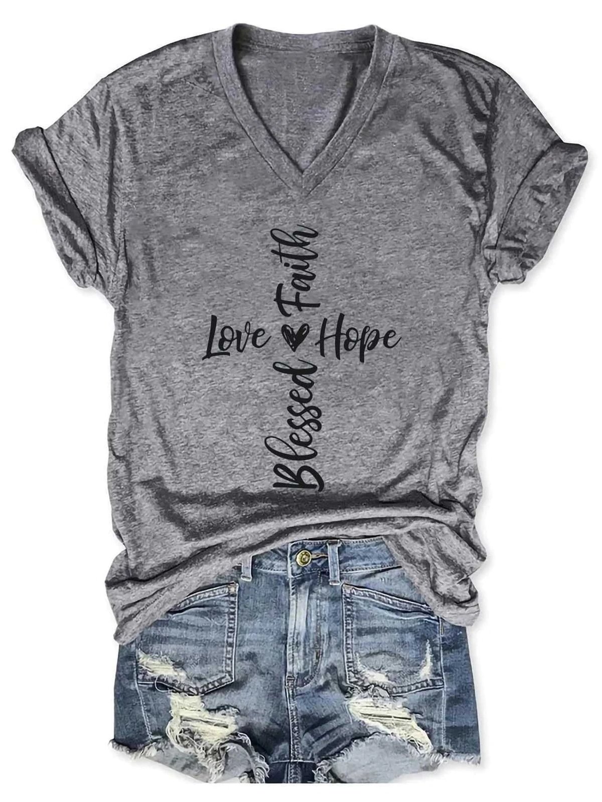 Women's Faith Hope Love Blessed V-Neck T-Shirt