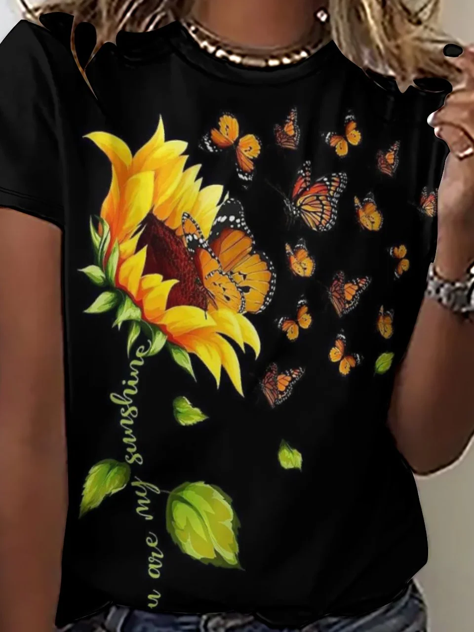 Sunflower And Butterfly Women's Short Sleeve T-Shirt