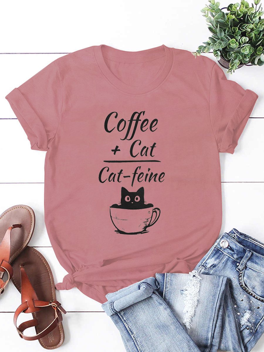 Coffee Cat Cat-feine Casual Short Sleeve T-Shirt