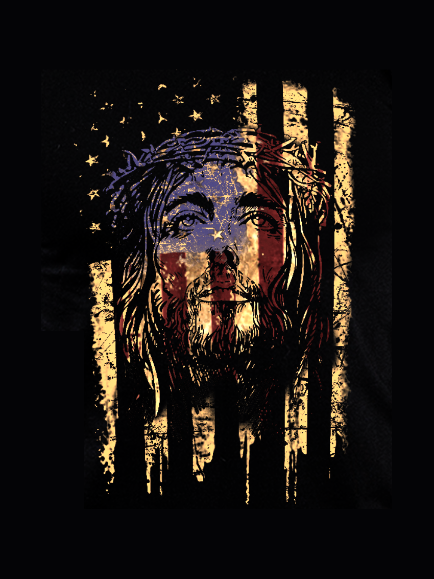 Men's Casual American Flag Jesus Back Print T-Shirt