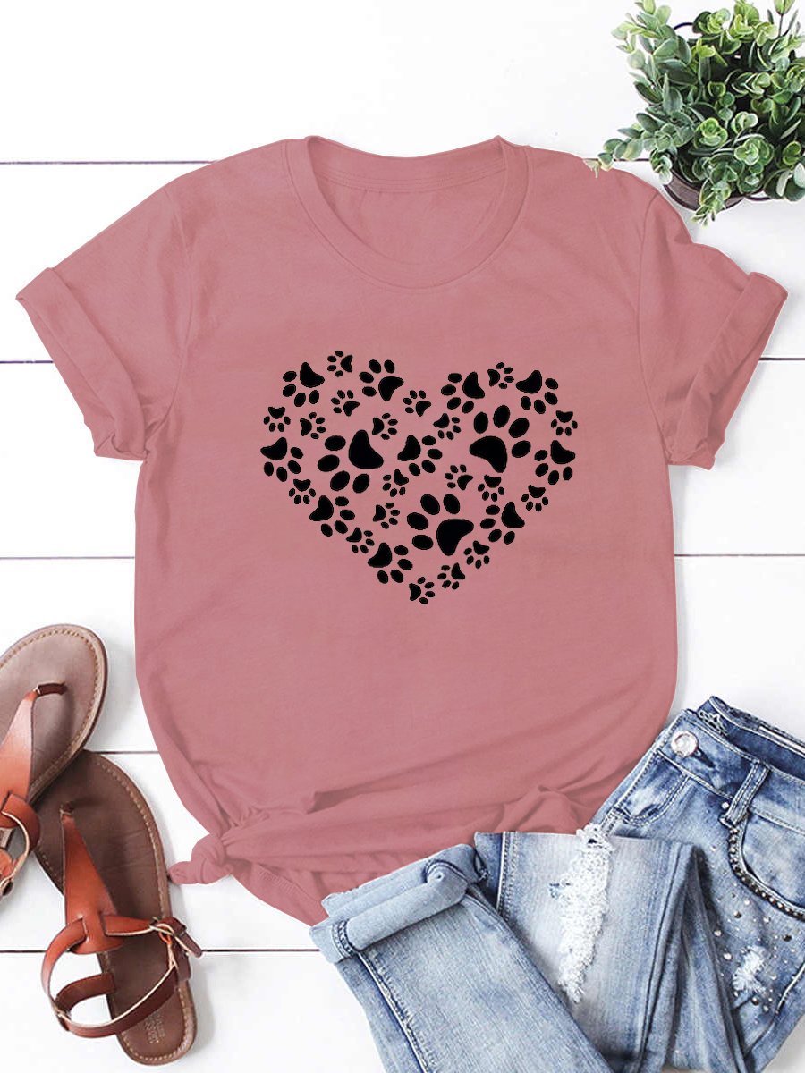 Dog Paw Funny Print Short Sleeve T-Shirt