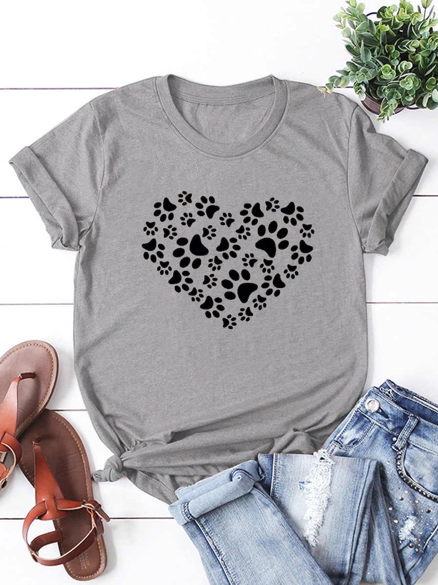 Dog Paw Funny Print Short Sleeve T-Shirt