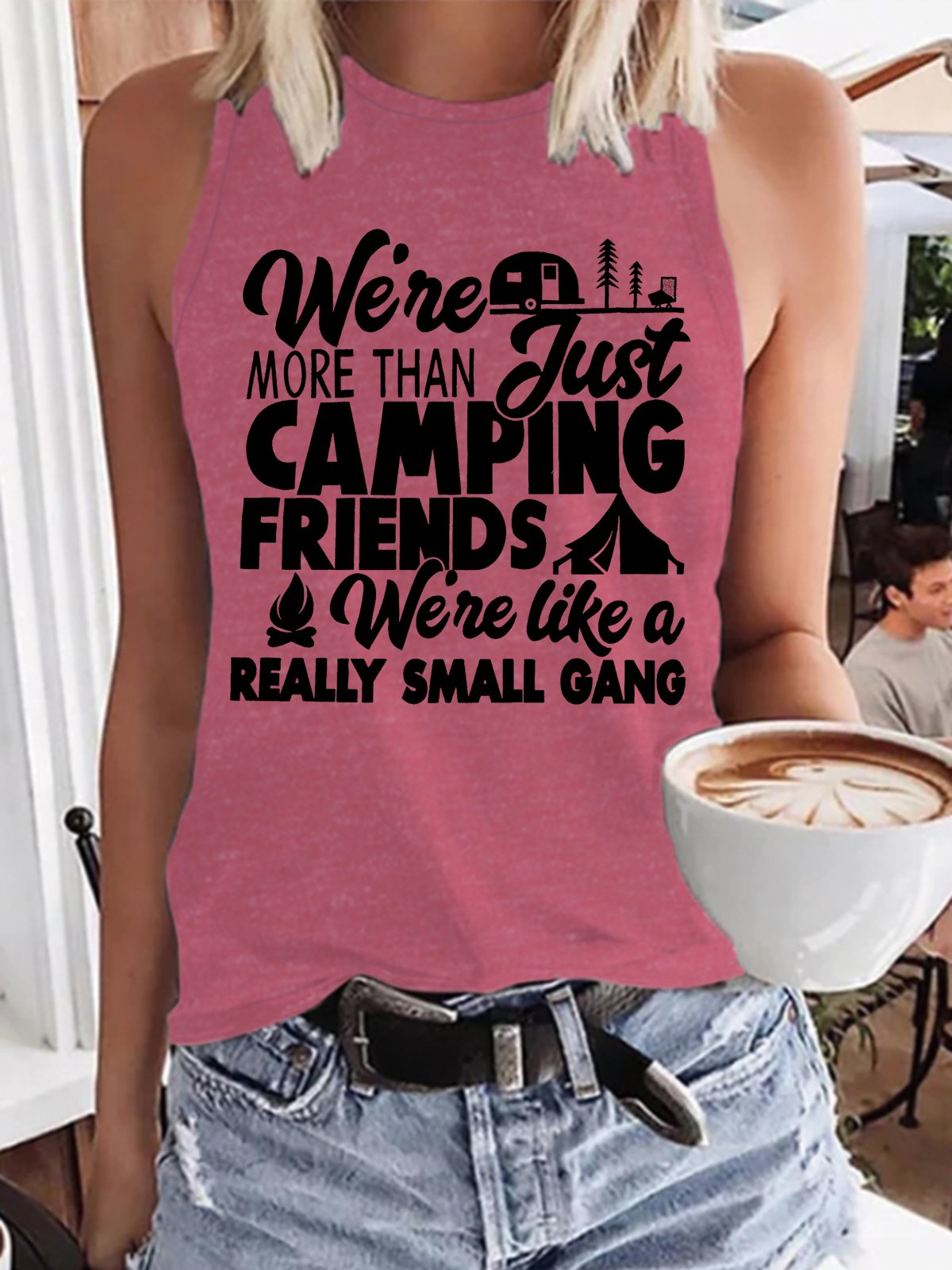 Camping T Shirts for Women We're More Than Just Camping Friends Funny Vintage Regular Fit Letter Knit Tank