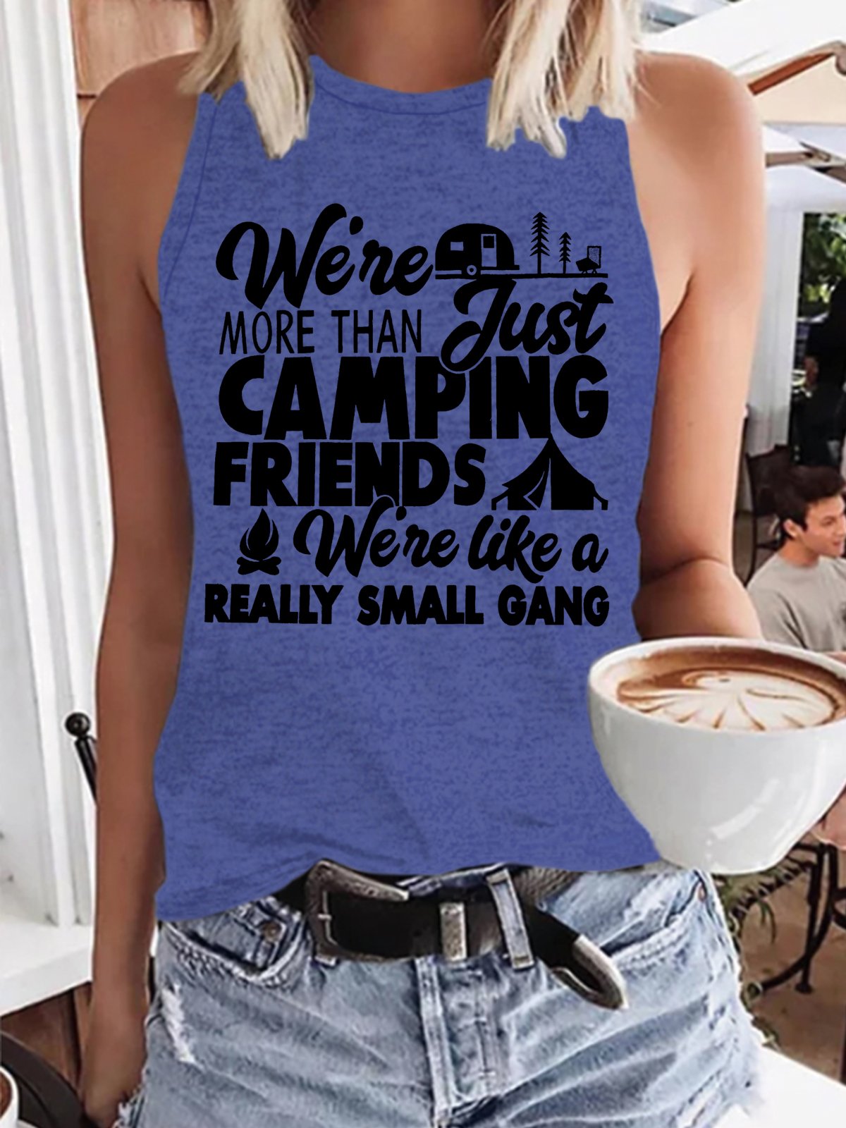 Camping T Shirts for Women We're More Than Just Camping Friends Funny Vintage Regular Fit Letter Knit Tank