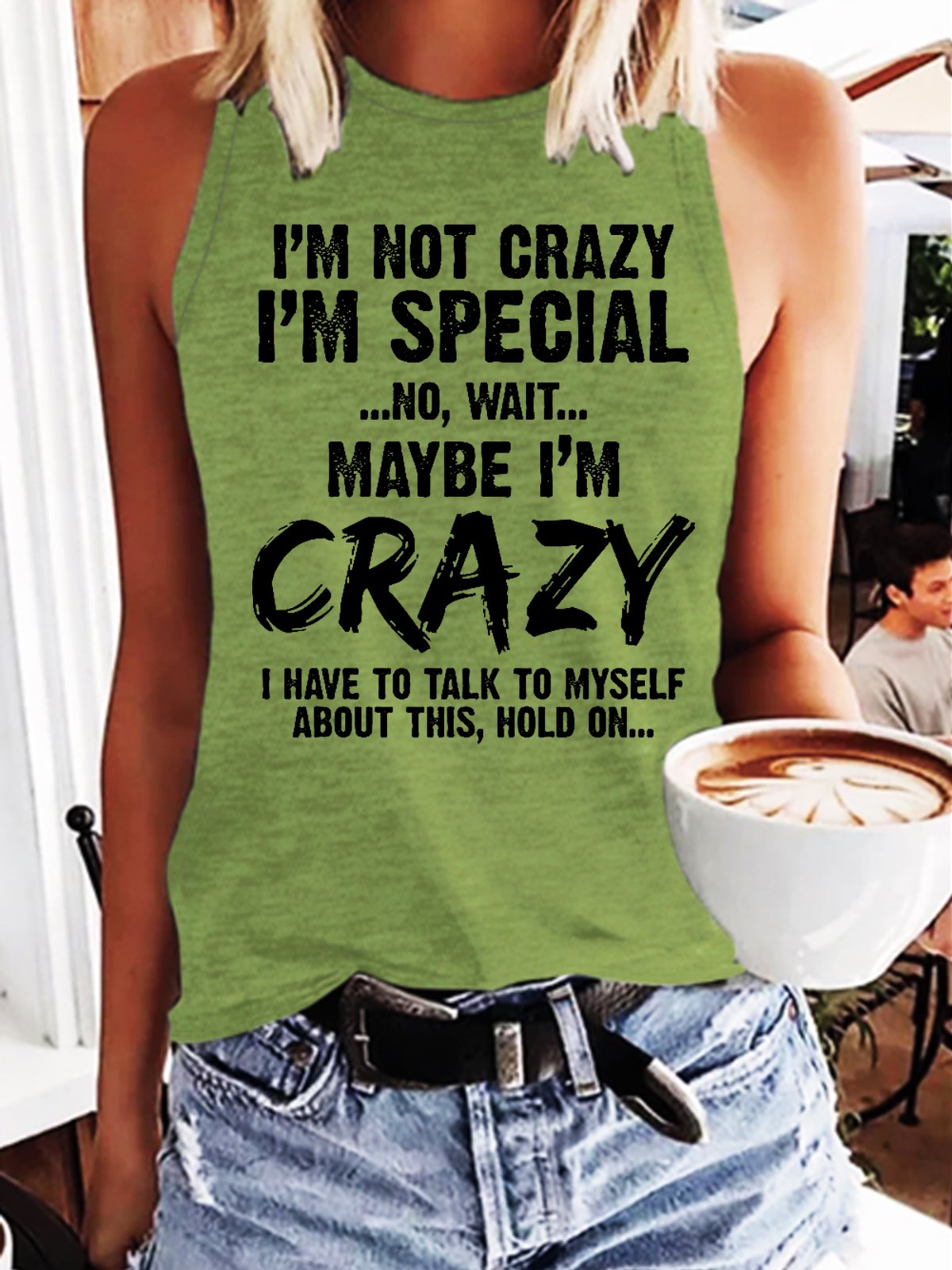 Funny I'm Not Crazy I'm Special No Wait Maybe I'm Crazy I Have To Talk To Myself About This Hold On Regular Fit Cotton Blends Casual Knit Tank