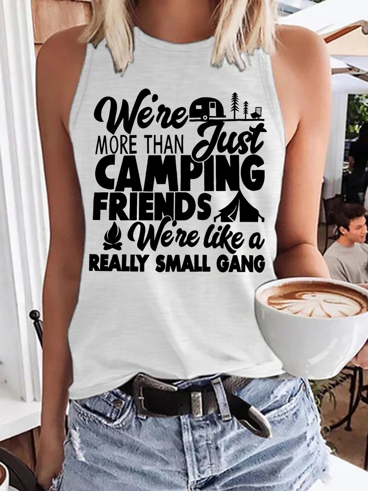 Camping T Shirts for Women We're More Than Just Camping Friends Funny Vintage Regular Fit Letter Knit Tank