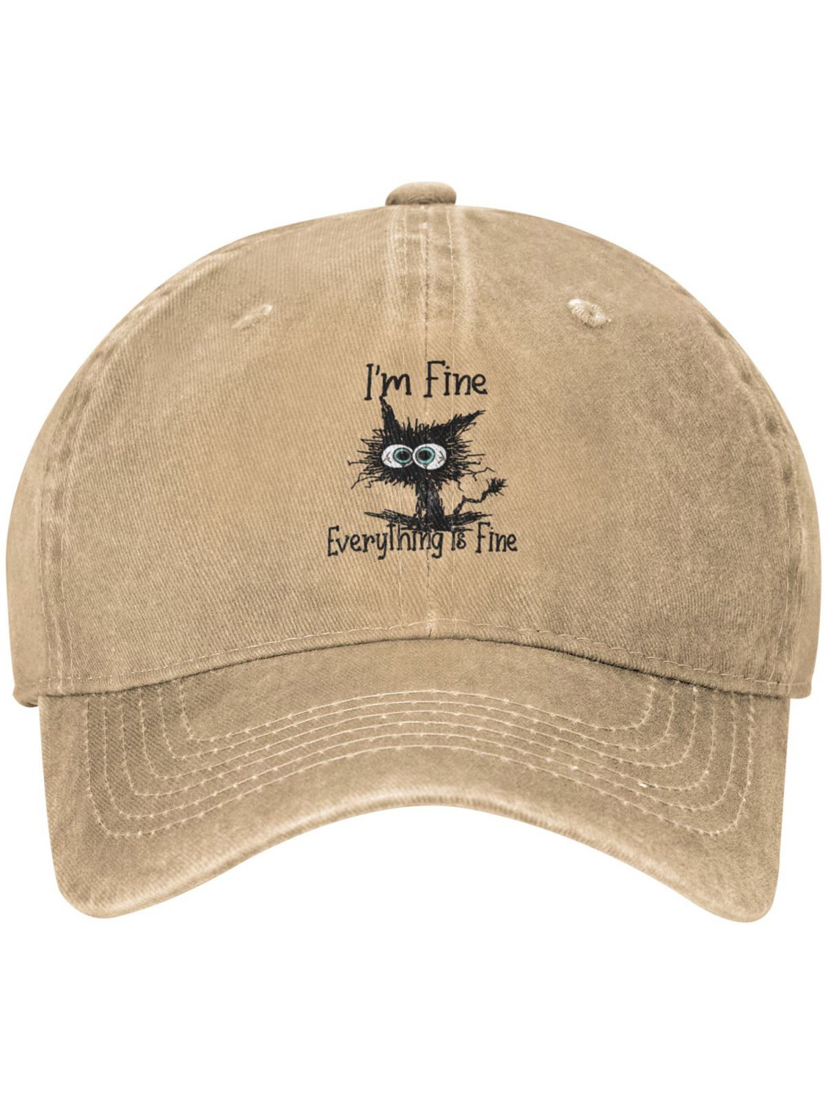 I Am Fine Everything Is Fine Cat Printed Adjustable Baseball Cap