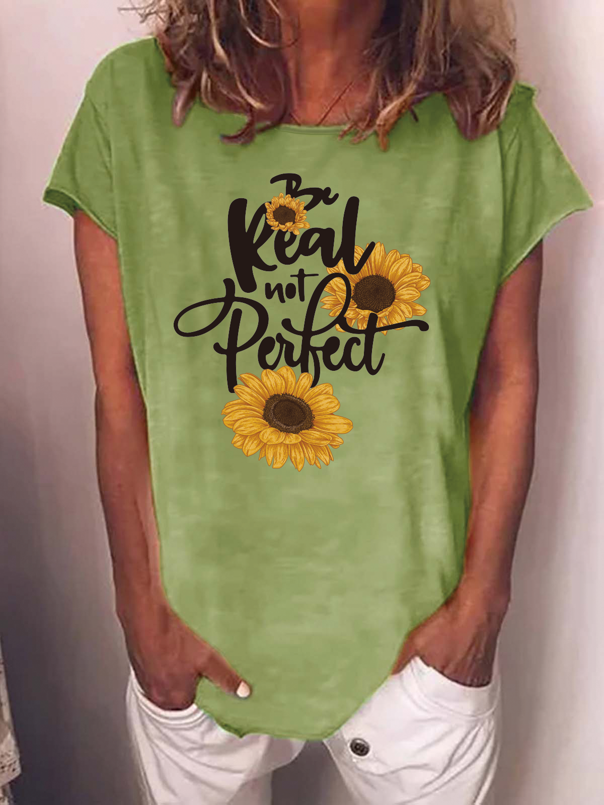 Be Real Not Perfect Sunflower Vacation Polyester Cotton Crew Neck Short Sleeve T-Shirt