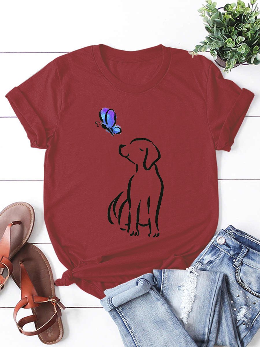 Women's Pup Funny Print Casual Short Sleeve T-Shirt