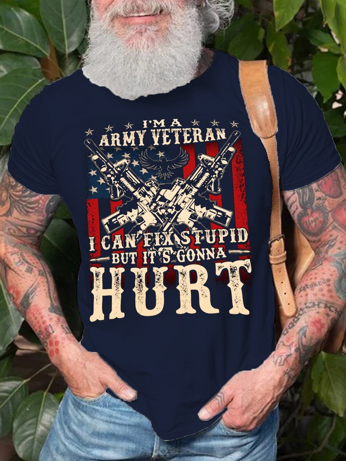 Mens I Am Army Veteran I Can Fix Stupid But It's Gonna Hurt Veteran Short Sleeve Round Neck Cotton Short Sleeve T-Shirt