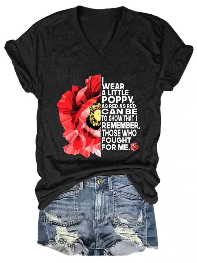 Women's Memorial Veteran Day V-Neck Casual Tee