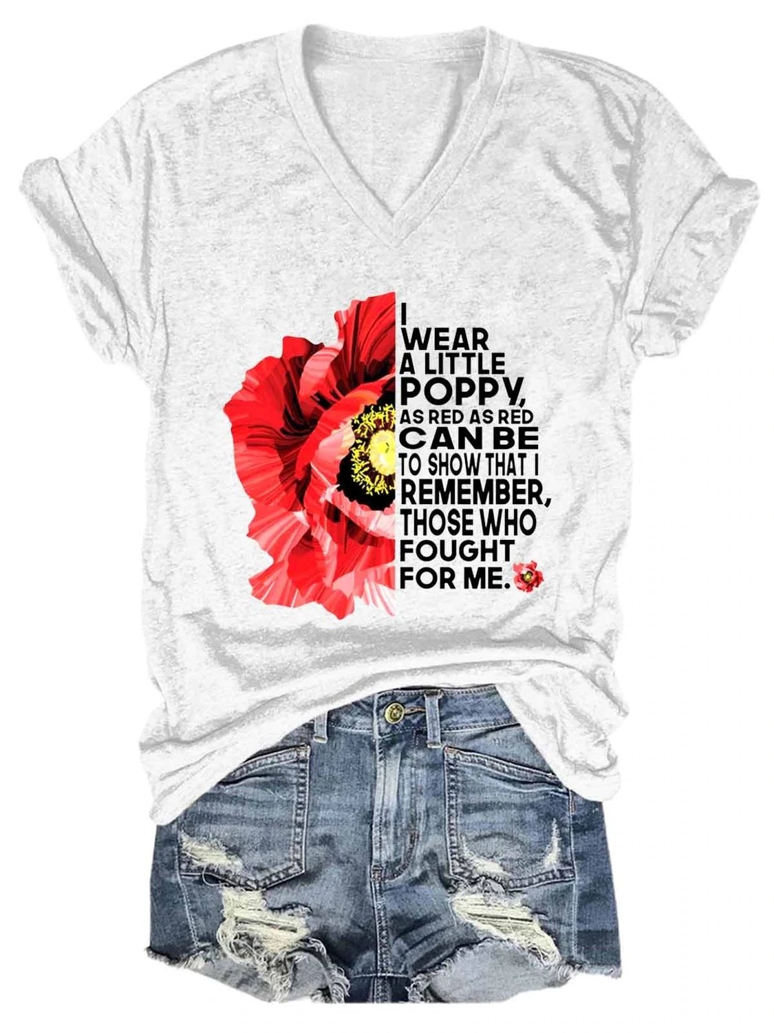 Women's Memorial Veteran Day V-Neck Casual Tee