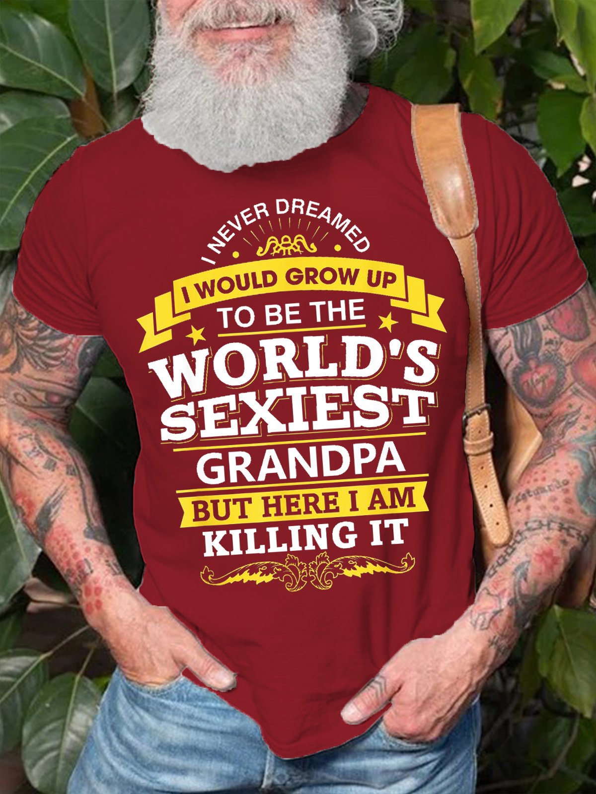 Mens Funny Grandpa T Shirt Gift Idea World'S Sexiest Grandpa Casual Cotton Short Sleeve T-Shirt