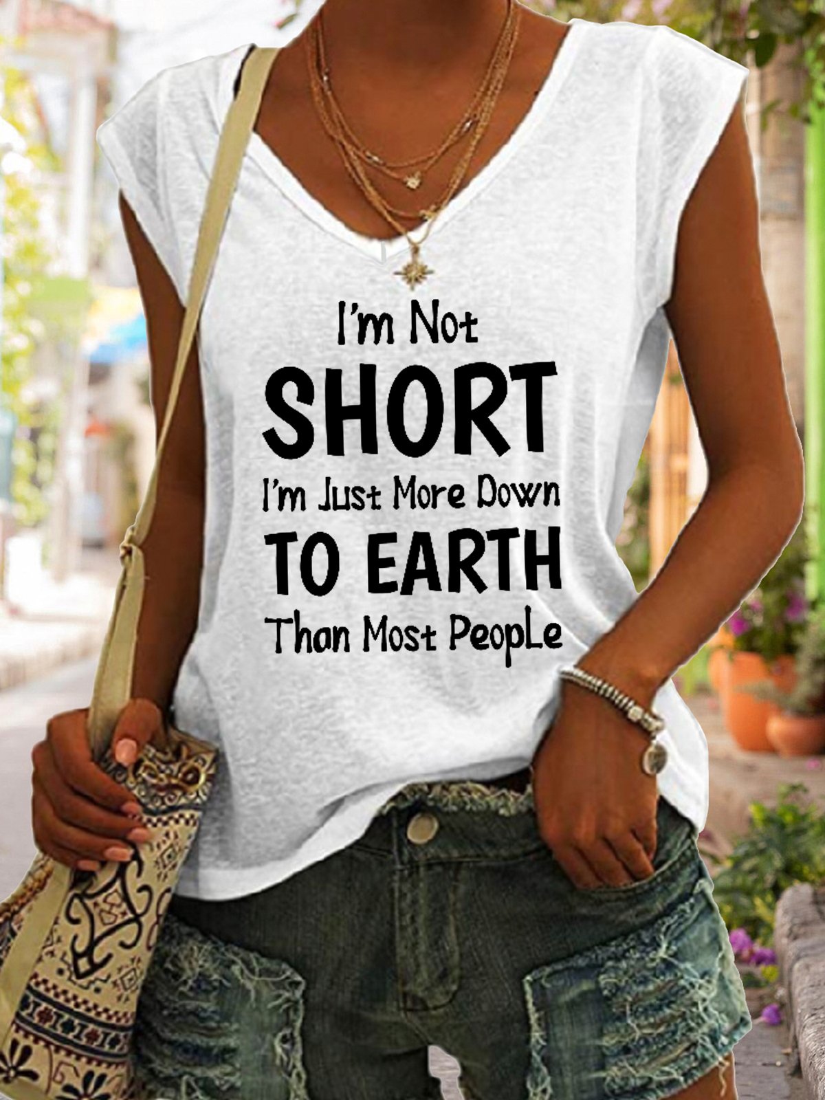 I Am Not Short I Am Just More Down to Earth Funny Sayings Womens Casual Basics Knit