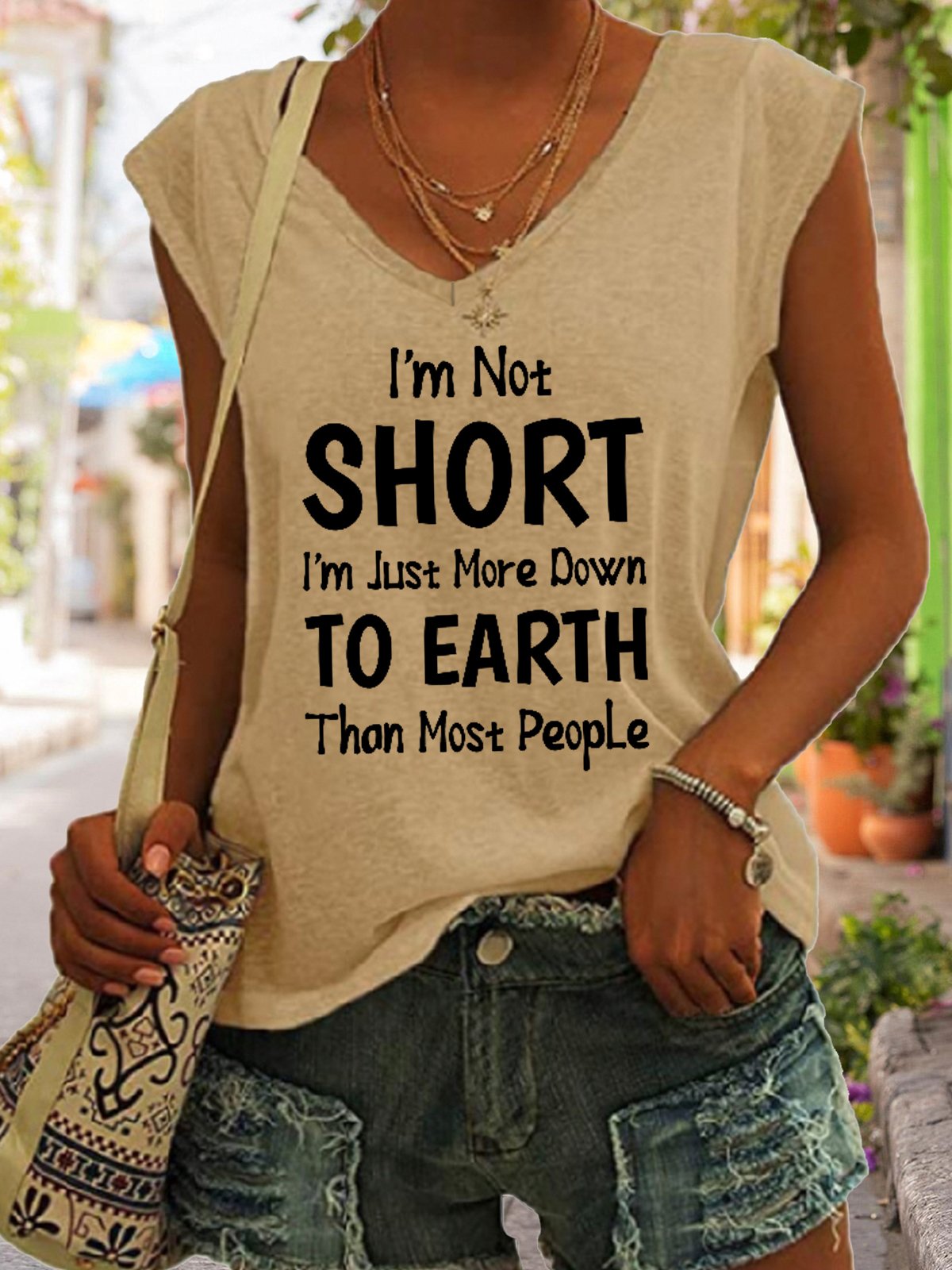 I Am Not Short I Am Just More Down to Earth Funny Sayings Womens Casual Basics Knit