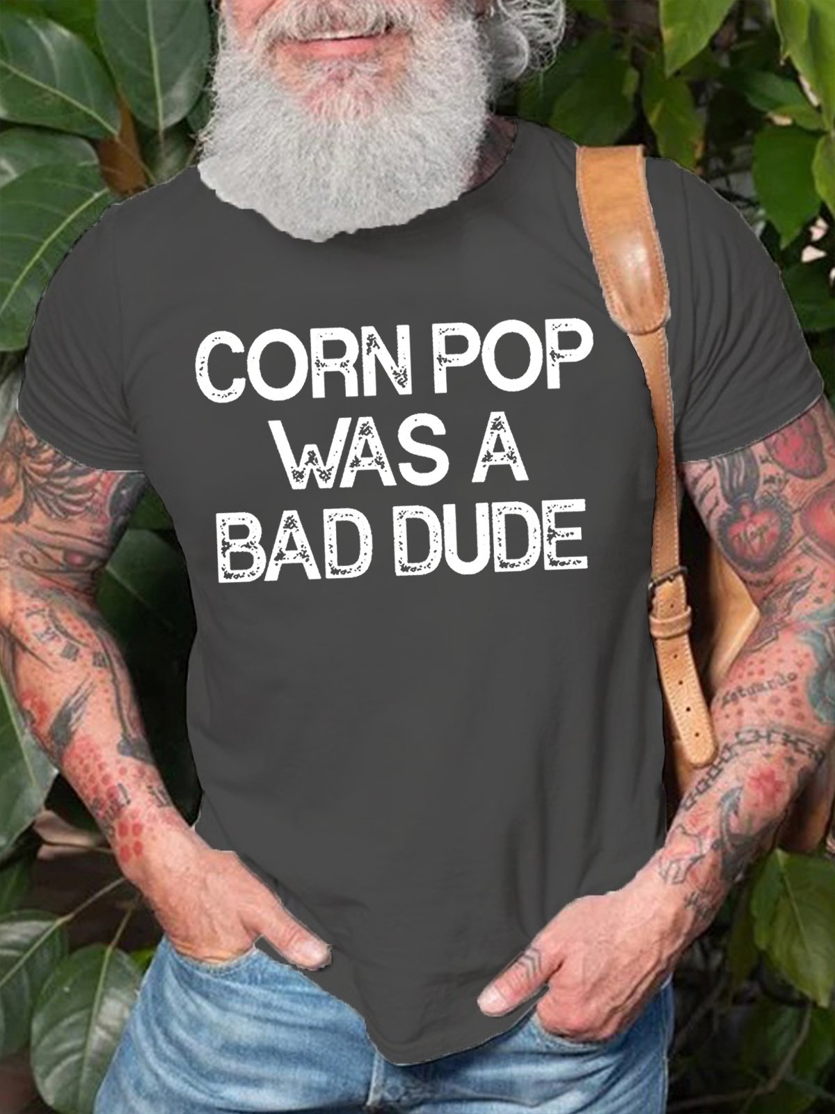 Mens Funny Corn Pop Was A Bad Dude Casual Cotton Short Sleeve T-Shirt