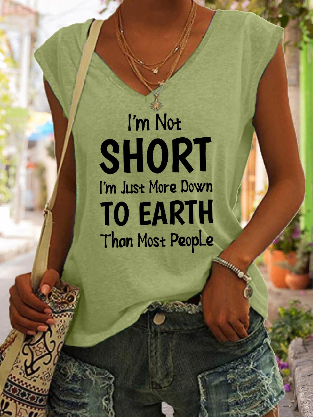 I Am Not Short I Am Just More Down to Earth Funny Sayings Womens Casual Basics Knit