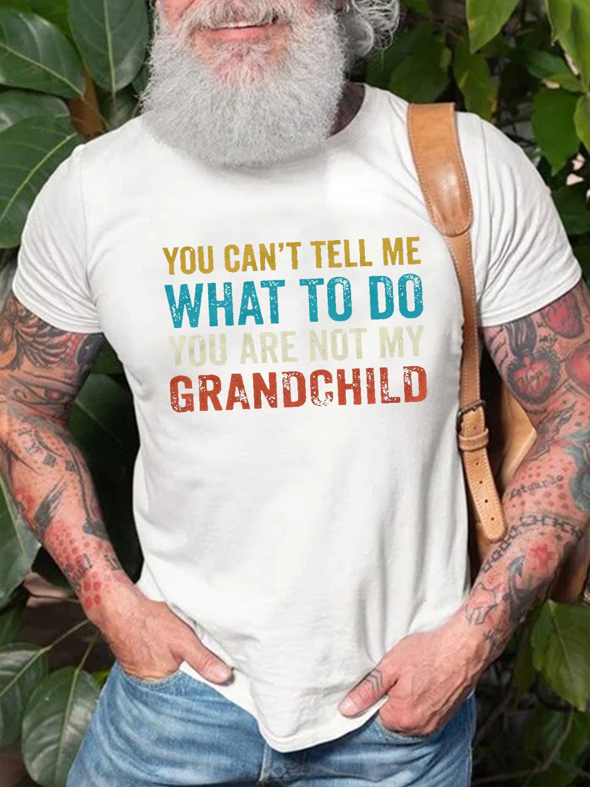 Funny You Can't Tell Me What To Do You're Not My Grand Child Vintage Short Sleeve Crew Neck Short Sleeve T-Shirt