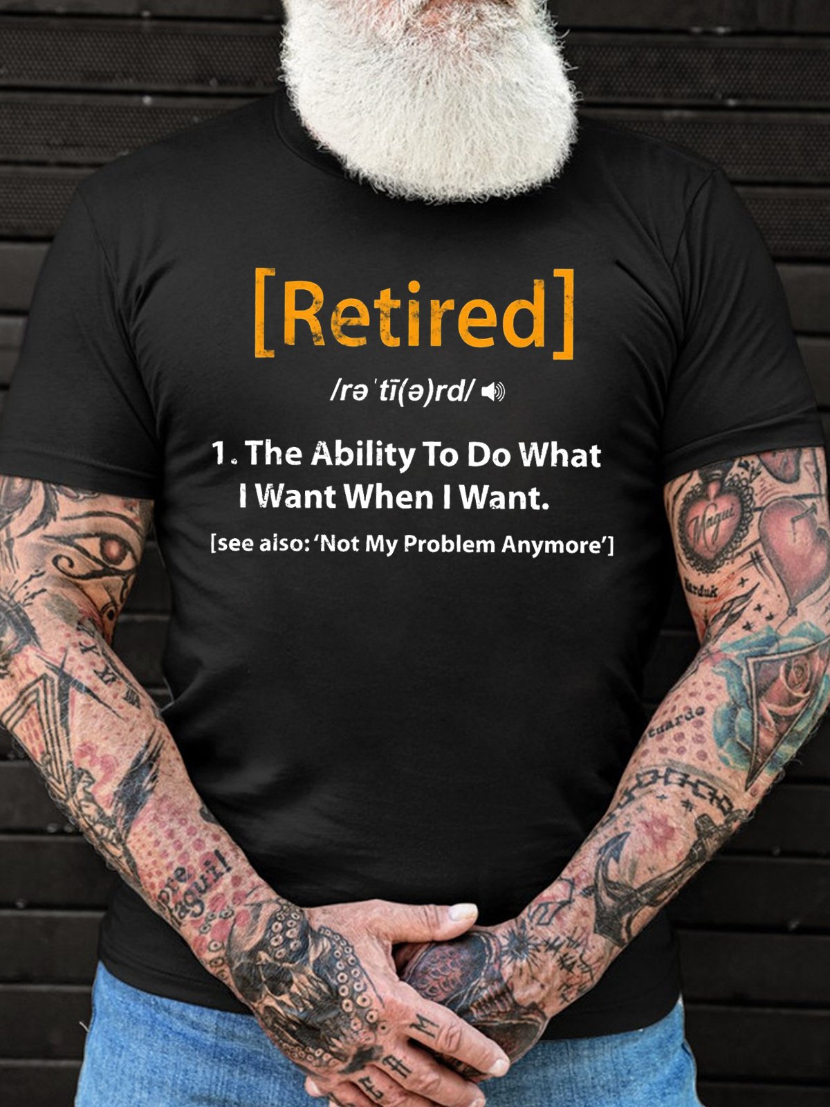 Mens Retired Definition Funny Retirement Round Neck Short Sleeve T-Shirt