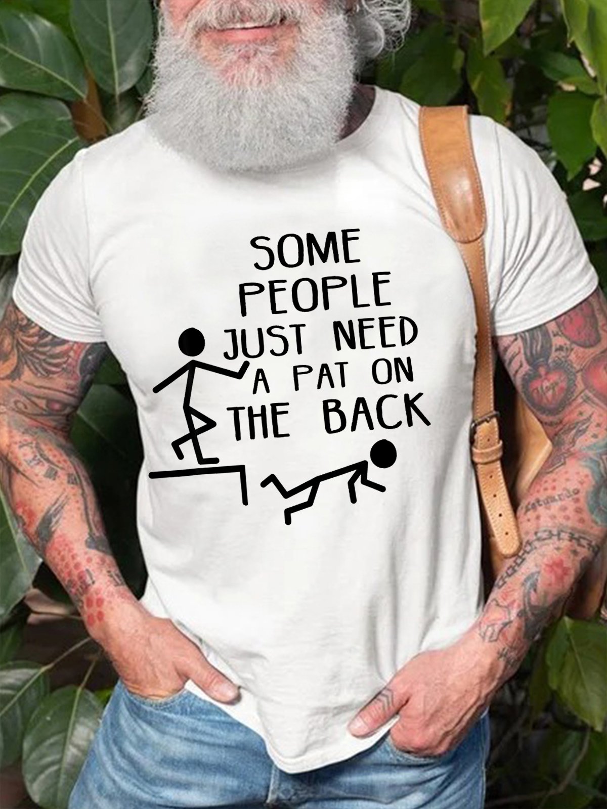 Funny some people just need a pat on the back Cotton Crew Neck Short Sleeve Short Sleeve T-Shirt