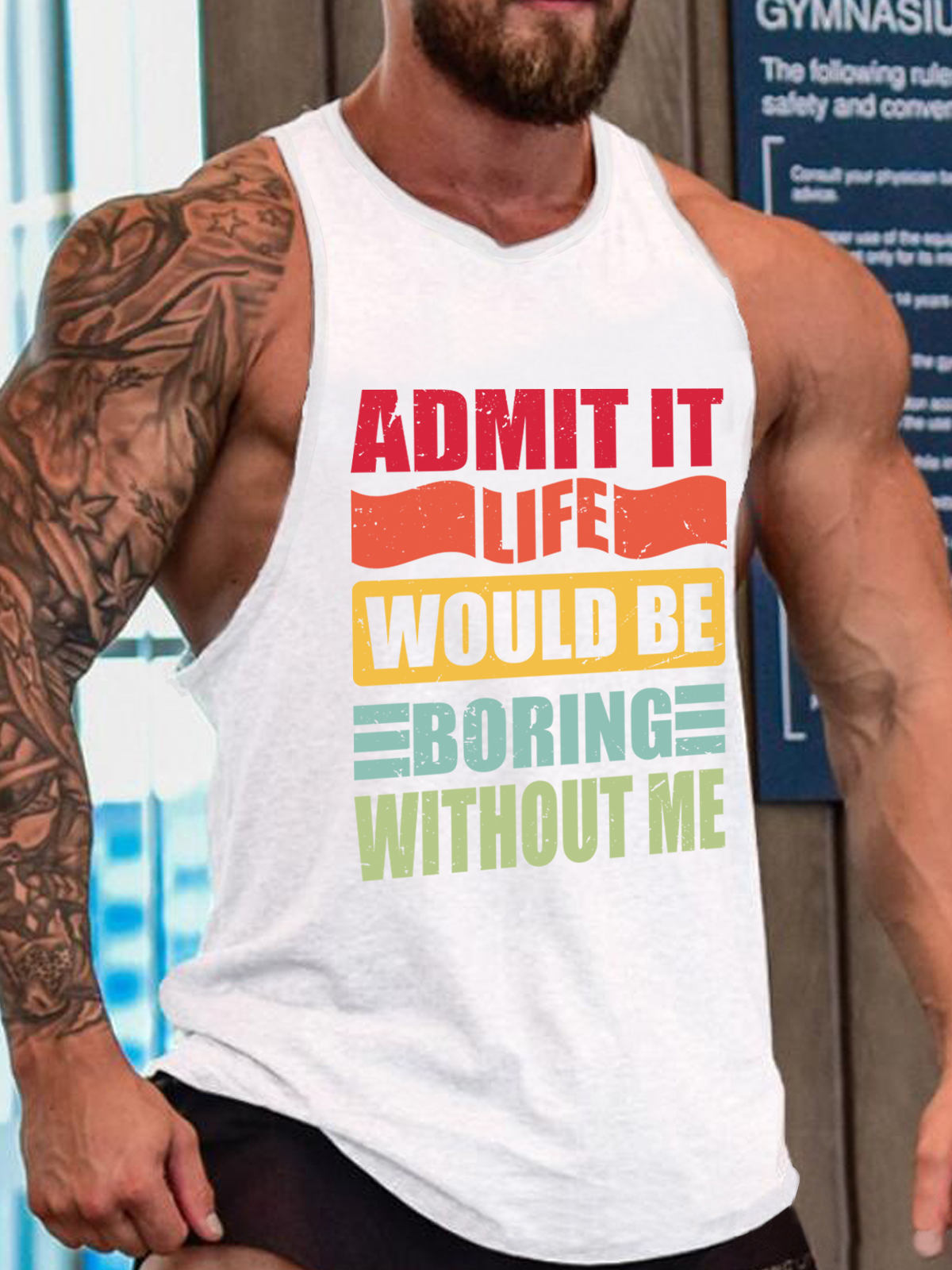 Admit It Life Would Be Boring Without Me Sporty Sleeveless Letter Crew Neck Knit