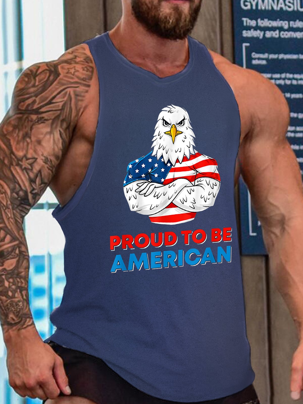 Proud To Be American Funny Bald Eagle Print Crew Neck Top