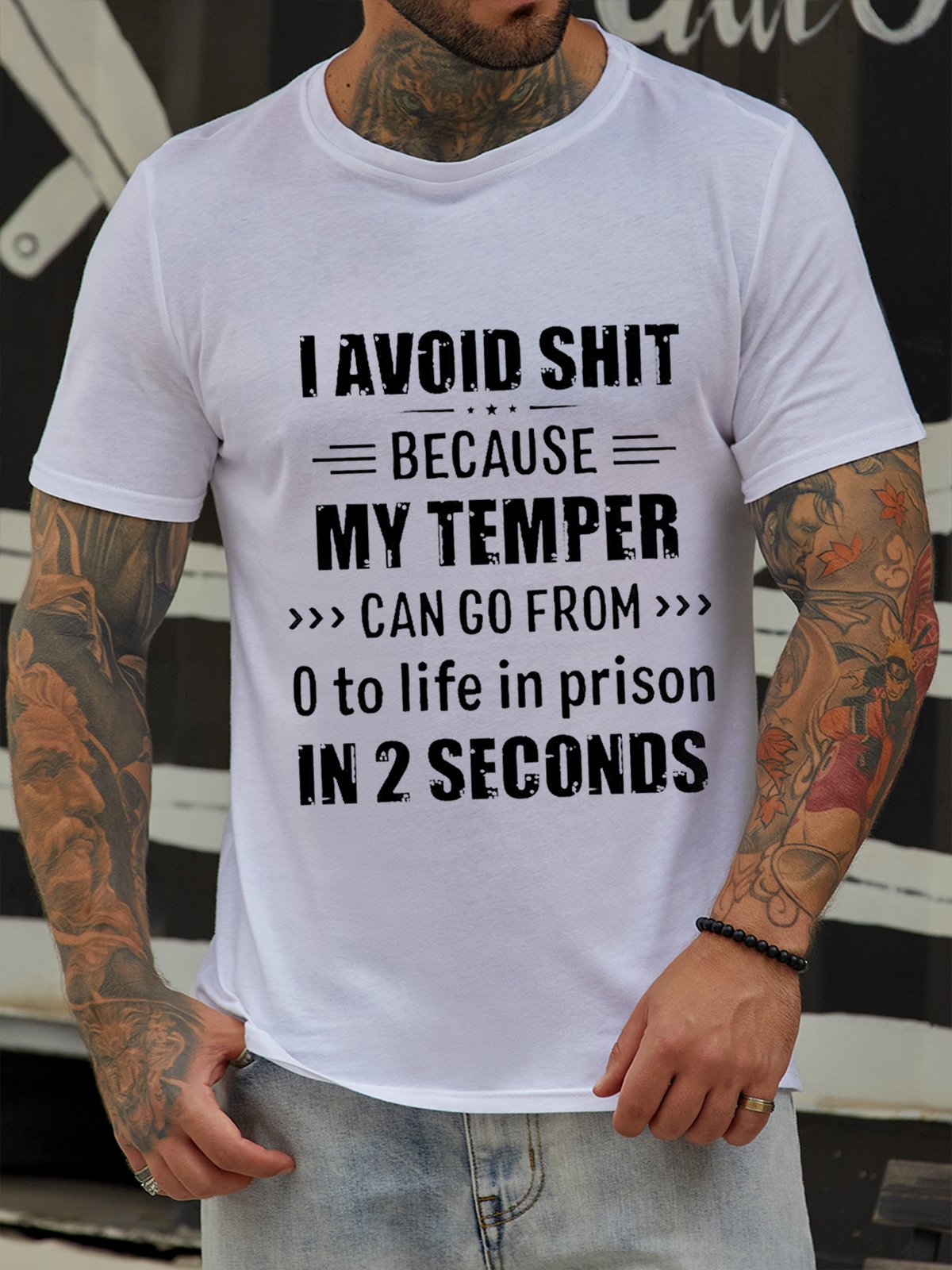 I Avoid Shit Because My Temper Can Go From 0 To Life In Prison In 2 Seconds Funny Short Sleeve Cotton Short Sleeve T-Shirt