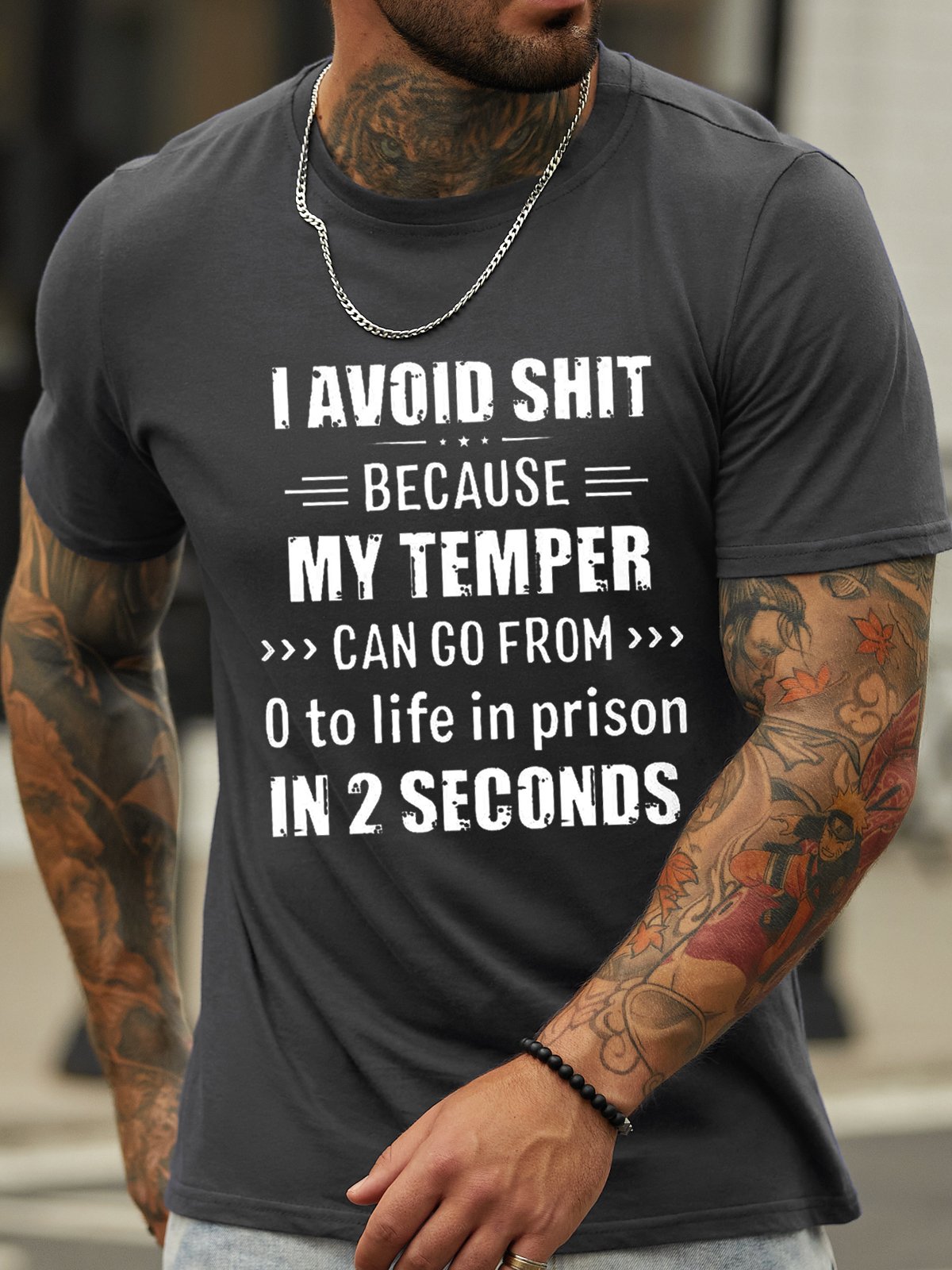 I Avoid Shit Because My Temper Can Go From 0 To Life In Prison In 2 Seconds Funny Short Sleeve Cotton Short Sleeve T-Shirt