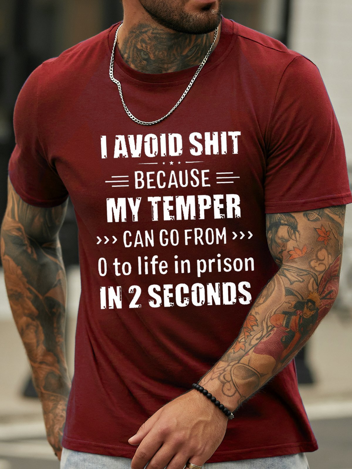 I Avoid Shit Because My Temper Can Go From 0 To Life In Prison In 2 Seconds Funny Short Sleeve Cotton Short Sleeve T-Shirt