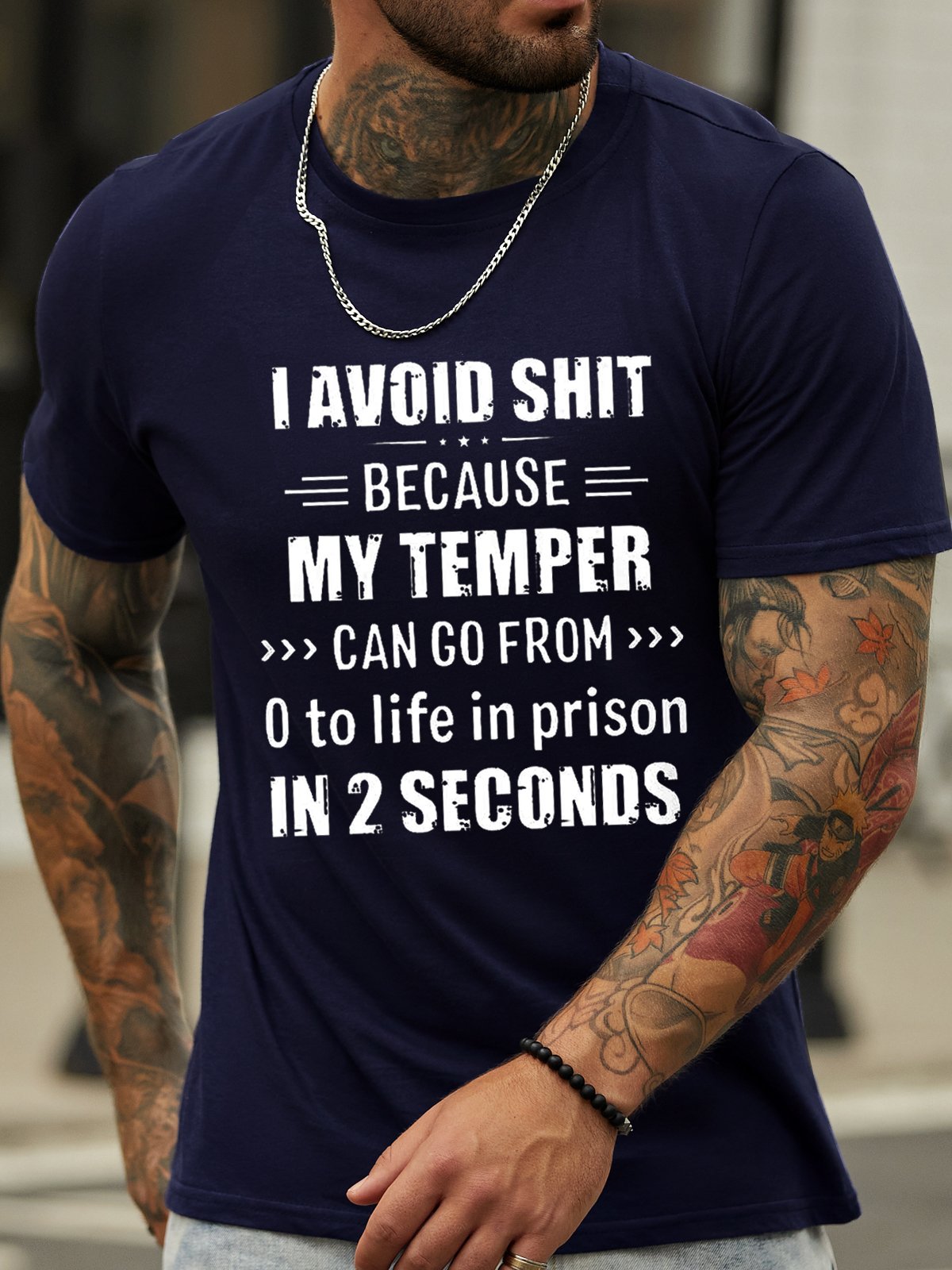 I Avoid Shit Because My Temper Can Go From 0 To Life In Prison In 2 Seconds Funny Short Sleeve Cotton Short Sleeve T-Shirt