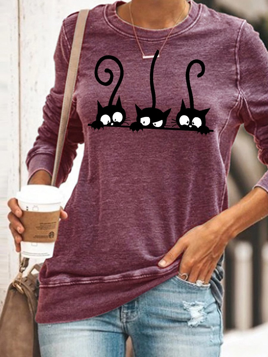 Womens Cute Black Casual Sweatershirt