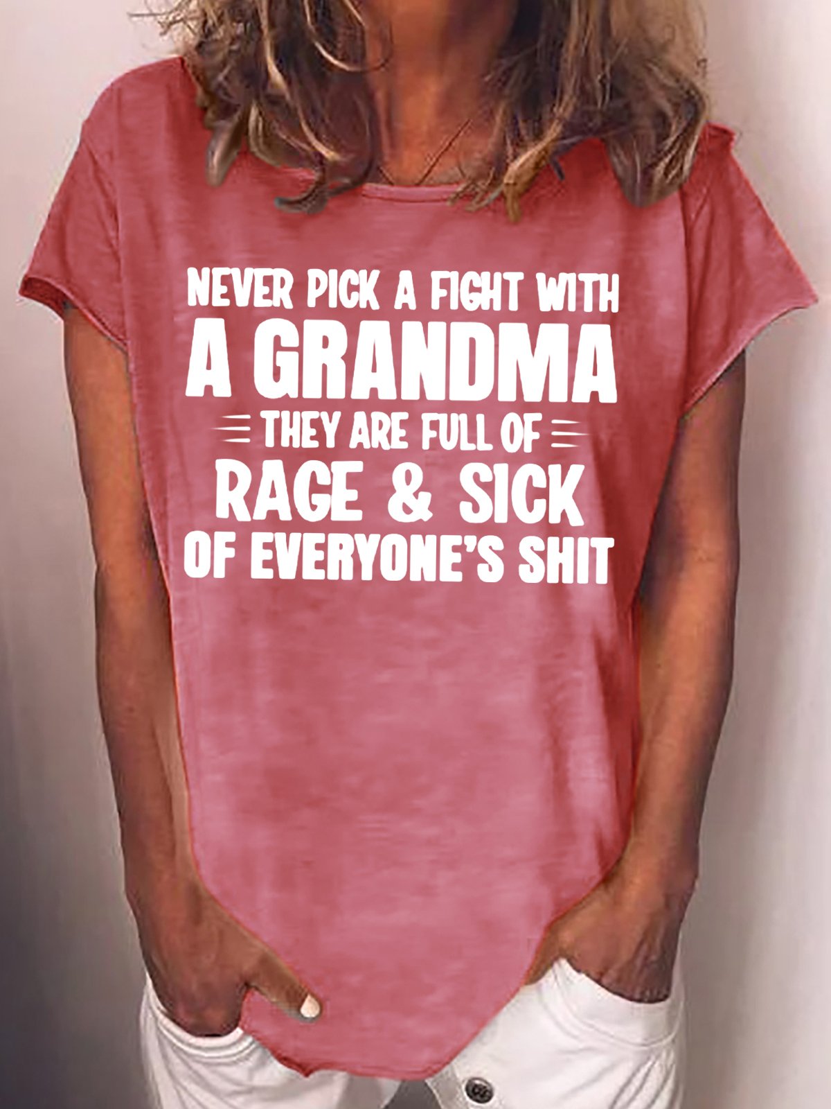 Womens Never Pick A Fight With A Grandma Casual Short Sleeve T-Shirt