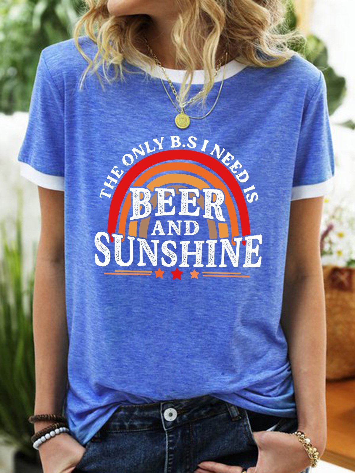 Women's The Only B.S I Need Is Beer And Sunshine Rainbow T-Shirt