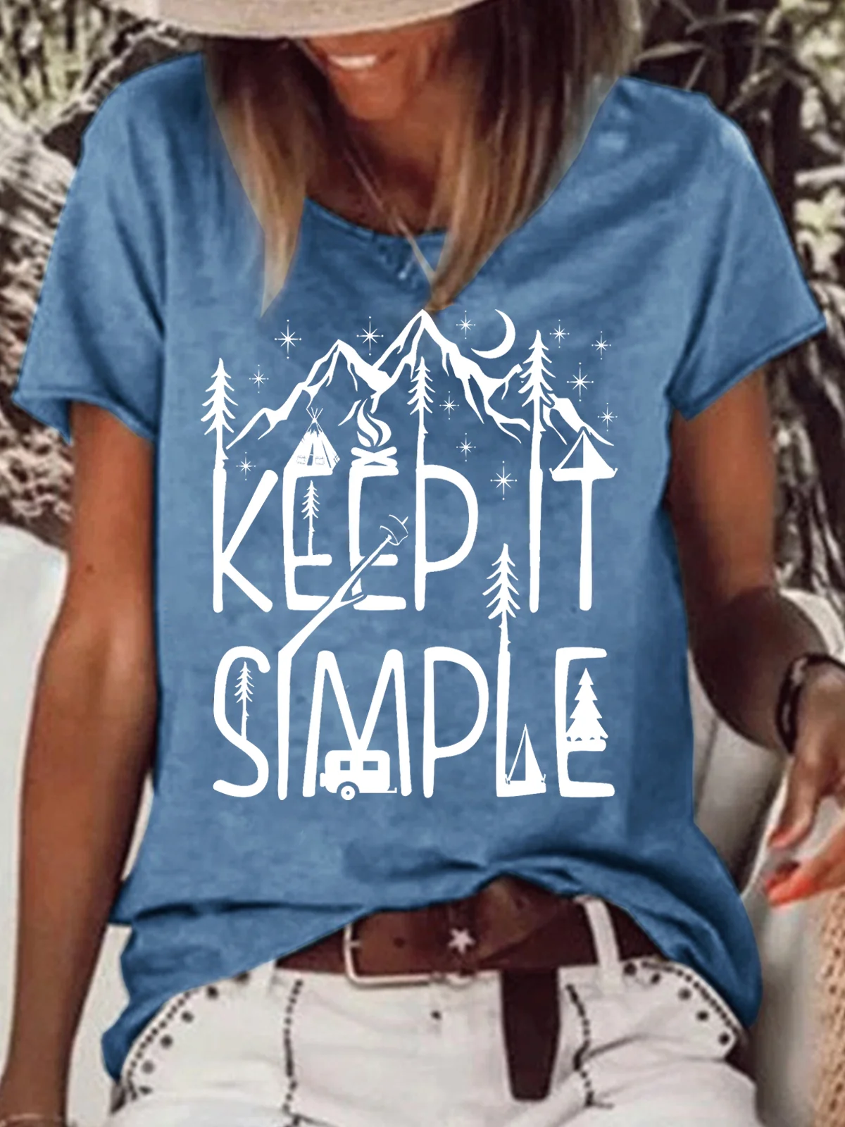 Women's Keep It Simple Camping Letter Casual Short Sleeve T-Shirt